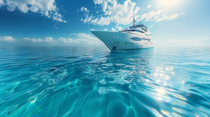 Fototapeta premium Elegant yacht on crystalclear waters, sleek design and luxurious amenities, a picture of affluence and high society, perfect for a lifestyle magazine cover