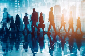 Imaginative visual of business people and financial firms staff . Concept of human resources , enterprise resource planning ERP and digital technology