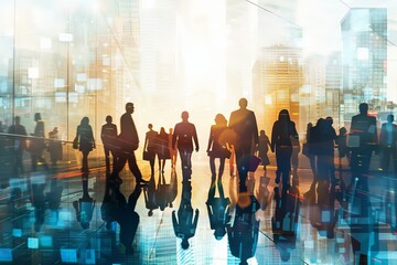 Imaginative visual of business people and financial firms staff . Concept of human resources , enterprise resource planning ERP and digital technology