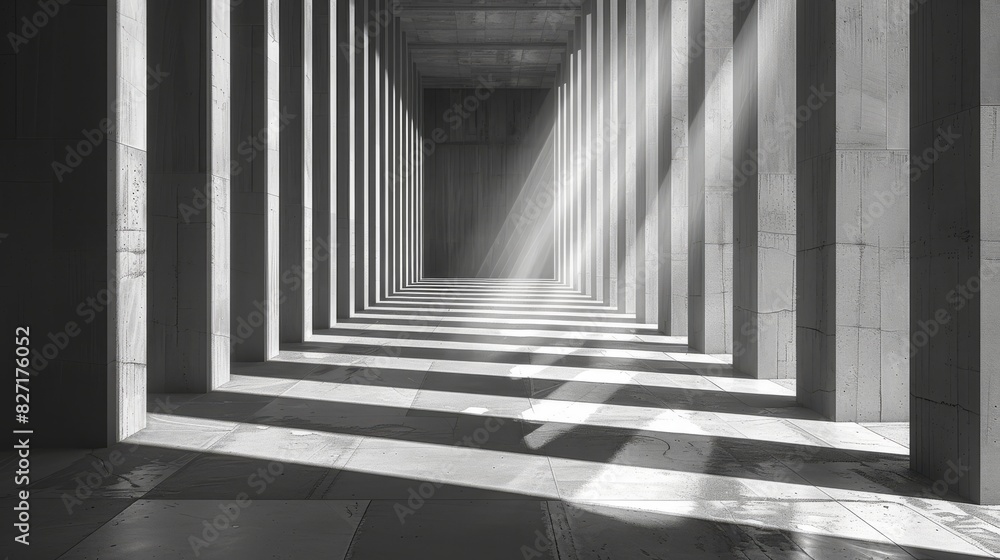 Poster explore the interplay of light and shadow in a long shot featuring minimalist geometric patterns