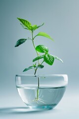 Plant Growing in Glass Bowl With Water