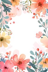 Whimsical Pastel Invitation Template with Girly and Cute Cartoon Illustrations and Blank Center Space for Customization