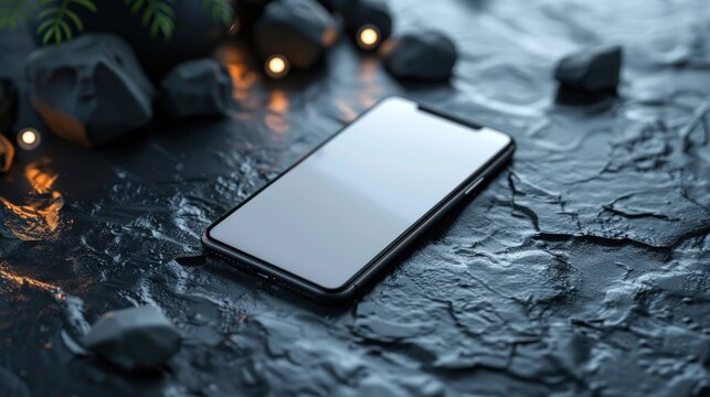 Design a blank phone screen protector mockup on a modern smartphone with a techy background
