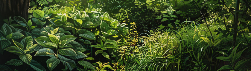 Fototapeta premium A lush green foliage dense in forest