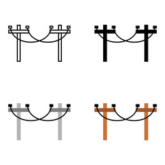 Set high voltage power electric pole transmit electricity icon flat vector design