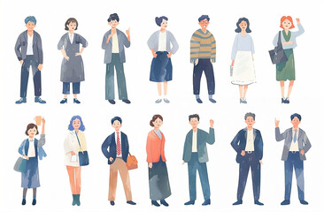 Phone is stressed.Diverse group of business professionals. A corporate setting the characters with flat  on white backgrounds. A set of watercolor illustrations people expressing different emotions.