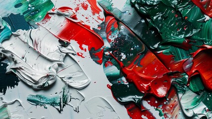 Abstract painting background thick texture of white, green and red paint