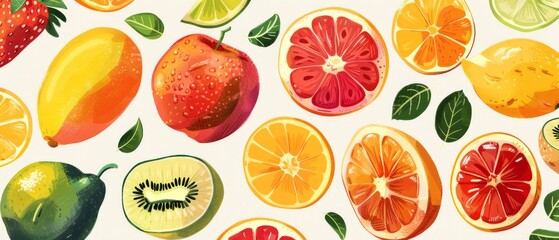 Fruit Fiesta Lively illustrations of various fruits in vibrant colors