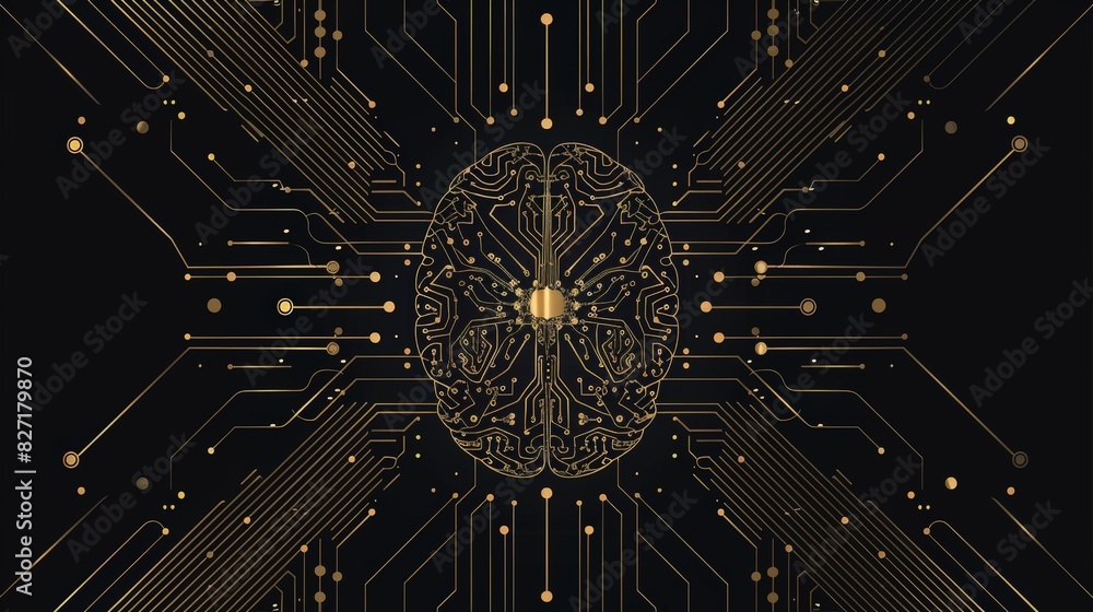 Poster digital brain made of circuit board, vector illustration on black background. illustration concept f