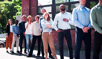 Queue Outdoors. Business People Waiting