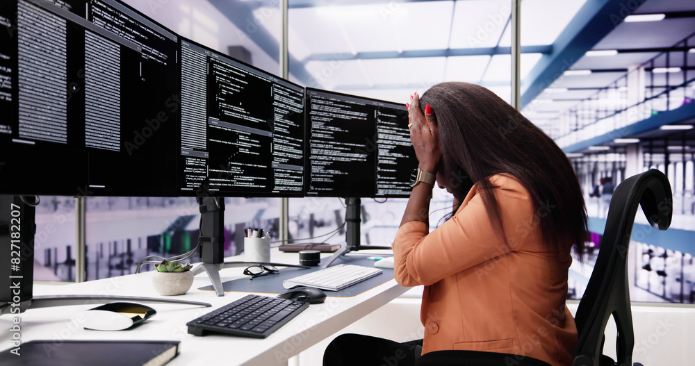 Poster African American Coder Using Computer At Desk