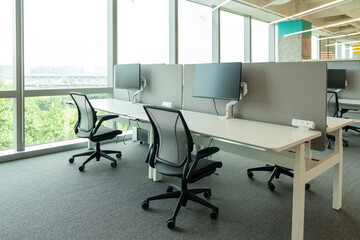 Interior of modern empty office building.Open ceiling design.Equipped with automatic lifting table...