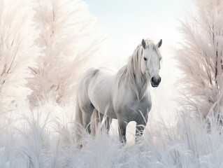 A Majestic Unicorn With A Visible Skeletal Structure, Standing In An Enchanted Meadow With A Shimmering Horn On A Clean Pastel Light And White Isolated Background