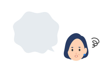 悩む中年女性とふきだしのセット【人物ベクターイラスト素材】