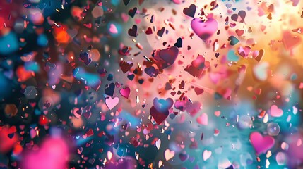 Heartshaped confetti falling at a party, Celebration Love, Digital Painting