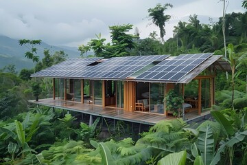 environmental construction, green construction, Modern Eco-Friendly Building with solar panels on the roof,design, sustainable, energy