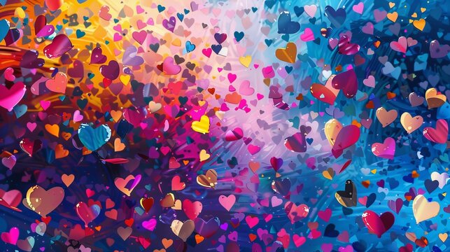 Heartshaped confetti falling at a party, Celebration Love, Digital Painting