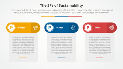 3P or 3Ps sustainability framework infographic concept for slide presentation with table box and round header with 3 point list with flat style