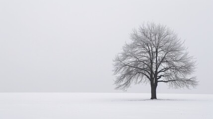 Lone Tree in Snowy Field