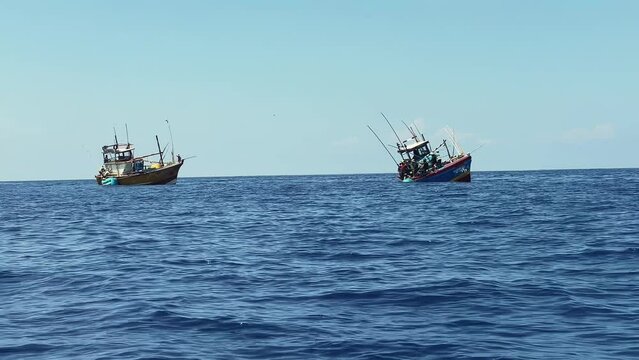 fishing boat in the Indian Ocean. fishermen in the ocean. a boat in the open ocean