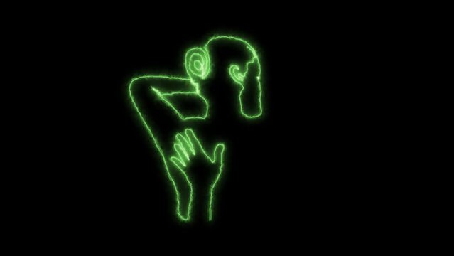 Self drawing animation one continuous line draw, logo, Blazing  green flame, energy, back massage in the style of one line art. logo of the spa,massage salon