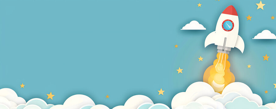 Idea flying rocket Flat lay llustration background concept with copy space for text presentation business.