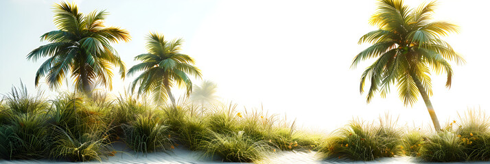 Coconut Tree and Grassland Isolated on White,
Row of palm trees on a white background on white transparent background