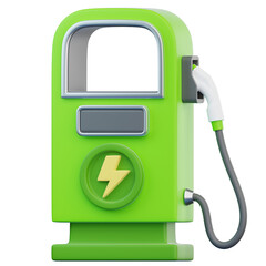  3d illustration of a green car charging station with an electricity symbol in front.