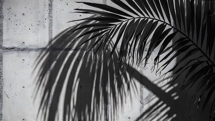 Obraz premium Palm coconut leaf shadow on cement wall monochrome