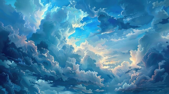 Evening skies filled with blue clouds