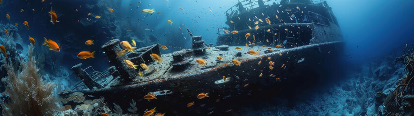 Sunken Shipwreck, Fish Swimming in and out