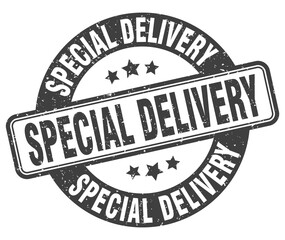 special delivery stamp. special delivery label. round grunge sign