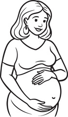 pregnant woman holding her belly black and white illustration