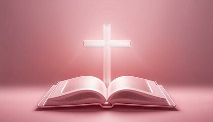 Christian Cross with Bible - Symbol of Christianity - Enlightening by Reading the Bible - Book of Christians - Cross symbol - Crucifixion of Jesus Christ - Holy Rays - Blessing from Above