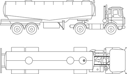 Vector illustration sketch of detailed design drawing for water and oil tanker car transportation equipment