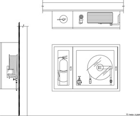 Vector illustration sketch of fire hose reel cabinet design for fire safety