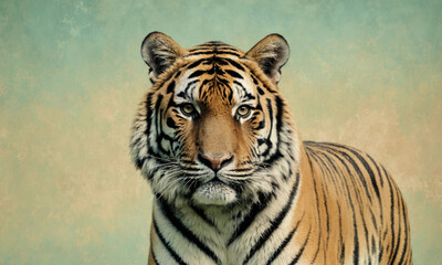 Fototapeta premium Fantasy Illustration of a wild animal tiger. Digital art style wallpaper background.