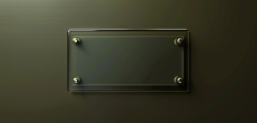 Acrylic name plate on a dark olive wall, isolated on transparent background, realistic 3D vector illustration