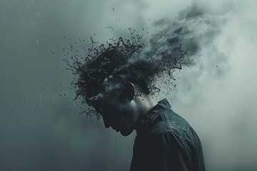 illustration of a person with mental health problem, illness, anxiety , depression 