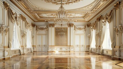 Grand Room With Chandelier and Marble Floor