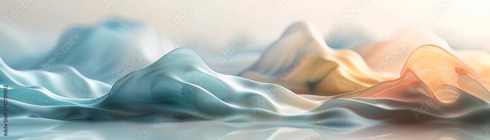Poster abstract fluid waves in pastel colors creating a serene landscape; fluid, smooth curves and gradient