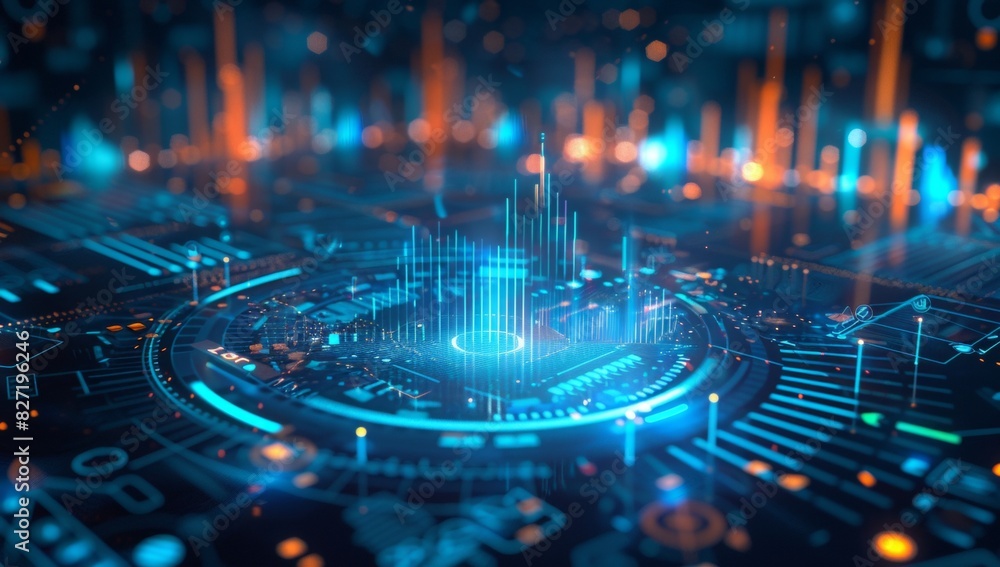 Aufkleber an abstract background with digital graphs and charts, representing data analysis in business market