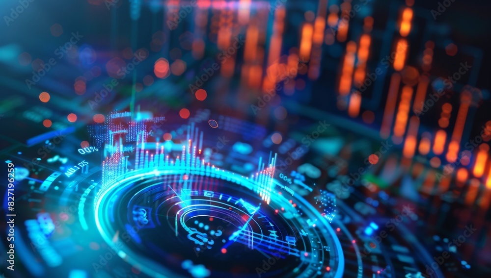 Aufkleber an abstract background with digital graphs and charts, representing data analysis in business market