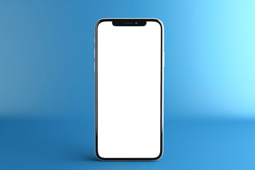 mockup mobile smartphone with blank, empty white screen on a blue background