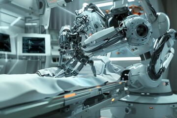 Medical robotic surgery with a clear sterile field, space for text, Health Tech, Digital art