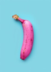 Pink Banana on Blue Background Creative Fruit Concept Surreal Pop Art Trendy Stock Photo