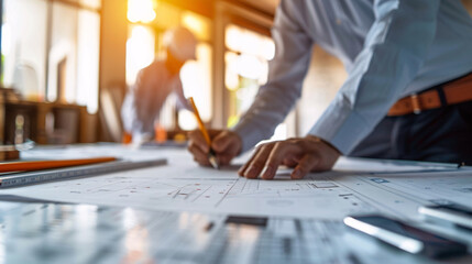 Business meeting with engineers and architects at a construction office