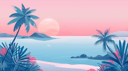 Aesthetic and beautiful minimalism travel-based background for online meetings and video calls, featuring an abstract beach view with soft pastel colors, serene waves, and a tranquil horizon.