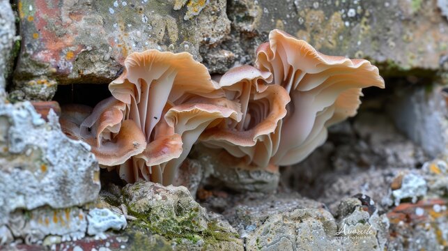 Peziza fungi growth resembling Jelly ear fungi Auricularia auricula judae emerging from a wall