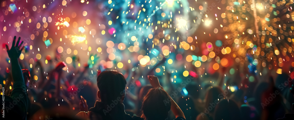 Wall mural Abstract background new year, cheering crowd and red blue green